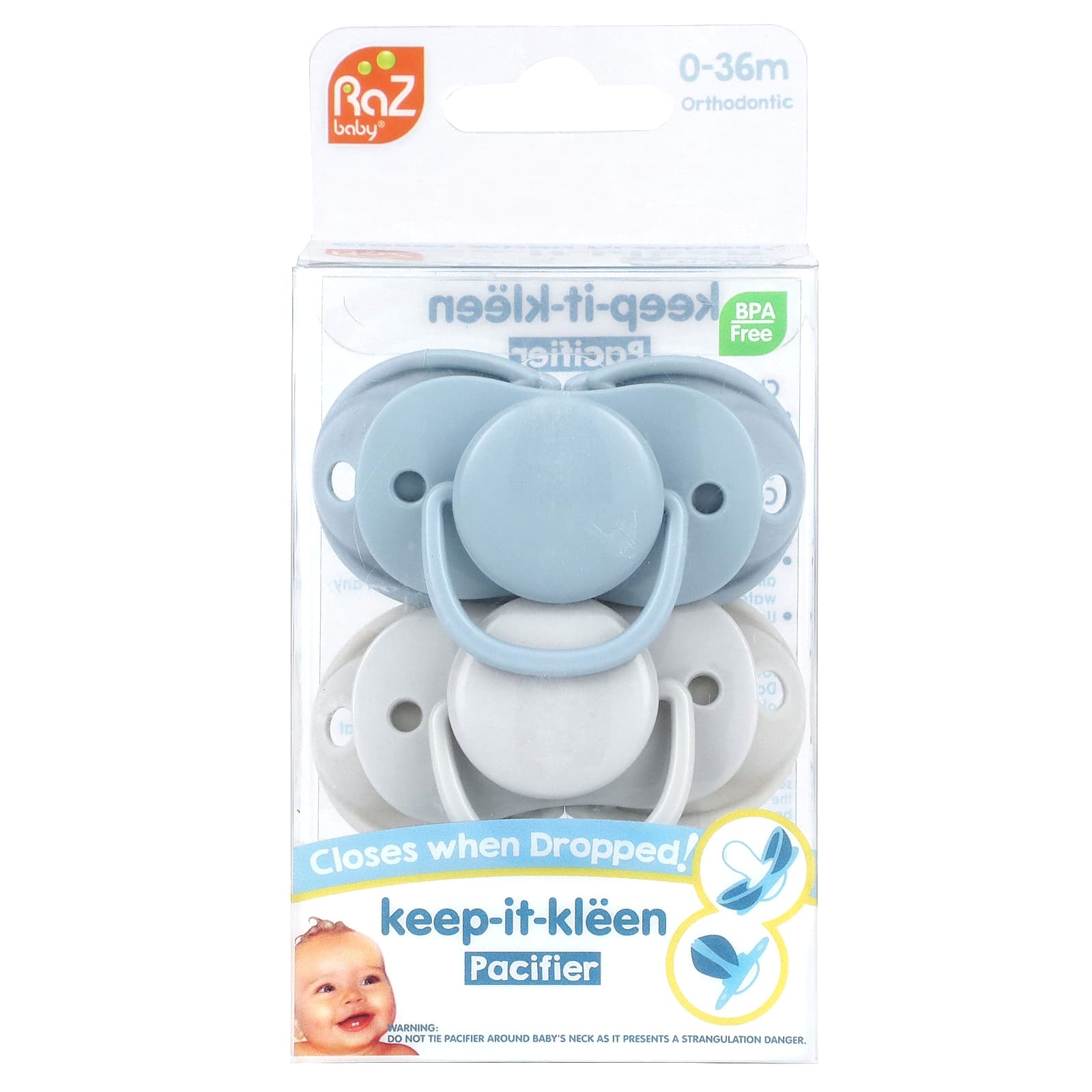 RaZbaby-Keep-It-Kleen Pacifier-0-36m-Blue & Gray-2 Pacifiers