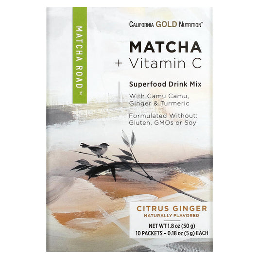 California Gold Nutrition-MATCHA ROAD-Matcha + Vitamin C - Citrus Ginger-10 Count