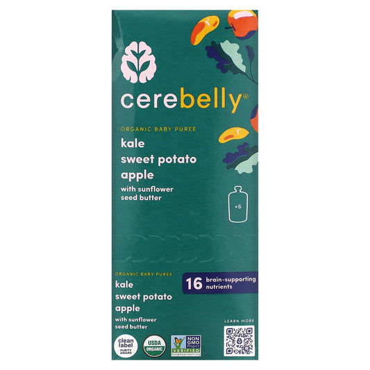 Cerebelly-Organic Baby Puree-Kale-Sweet Potato-Apple with Sunflower Seed Butter -6 Pouches-4 oz (113 g) Each