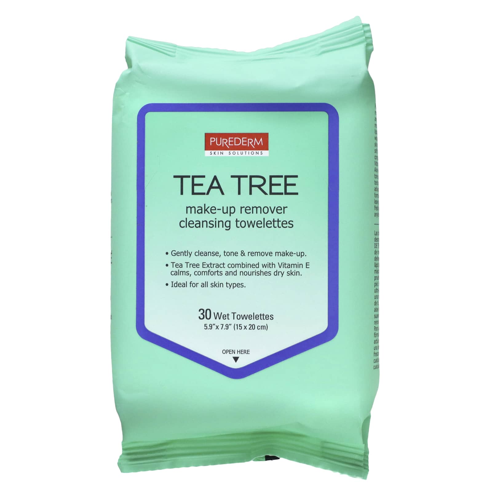 Purederm-Make-Up Remover Cleansing Towelettes-Tea Tree-30 Wet Towelettes