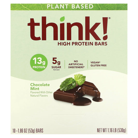 Think !-High Protein Bars-Chocolate Mint-10 Bars-1.86 oz (53 g) Each