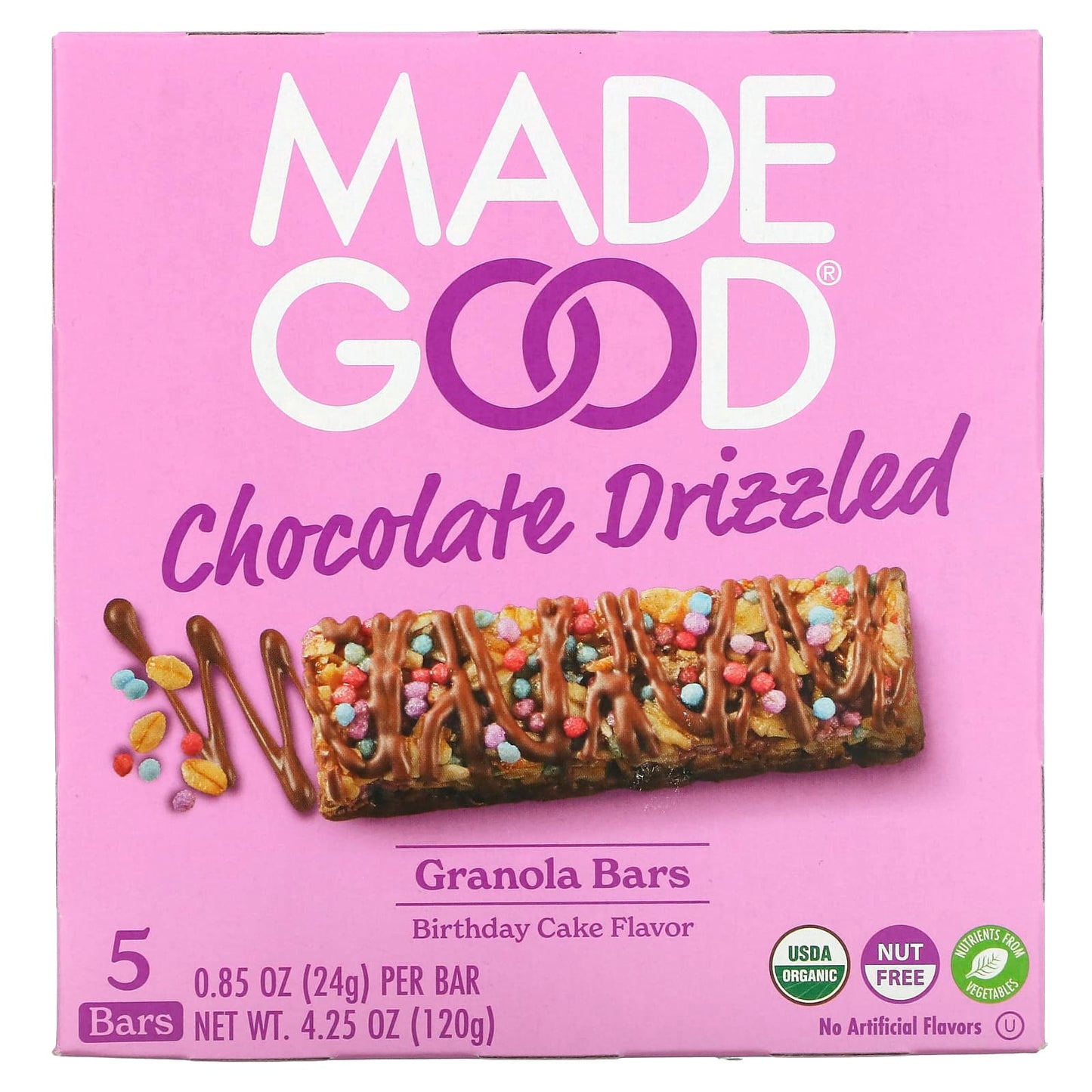 MadeGood-Granola Bars-Chocolate Drizzled-Birthday Cake-5 Bars-0.85 oz (24 g) Each