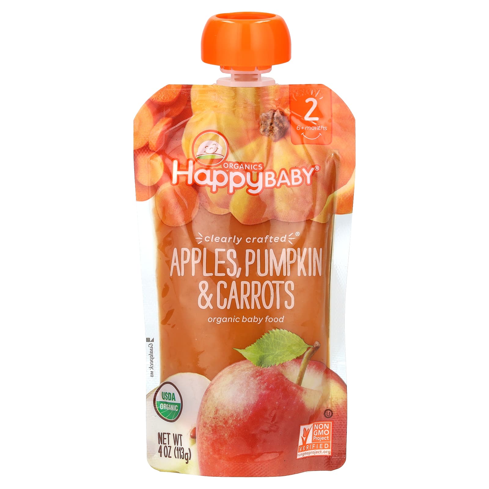 Happy Family Organics-Happy Baby-Organic Baby Food-6+ Months-Apples-Pumpkin & Carrots-4 oz (113 g)