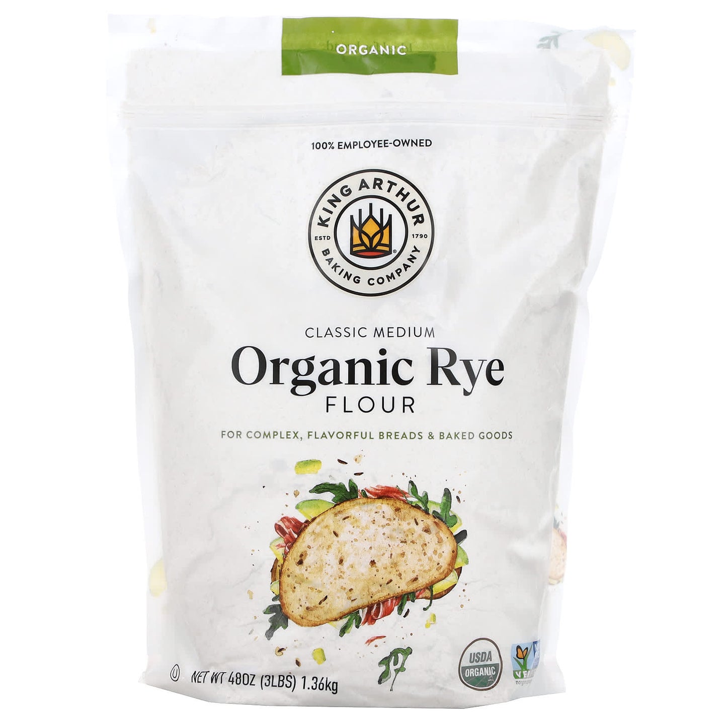 King Arthur Baking Company-Organic-Classic Medium Rye Flour-3 lbs (1.36 kg)