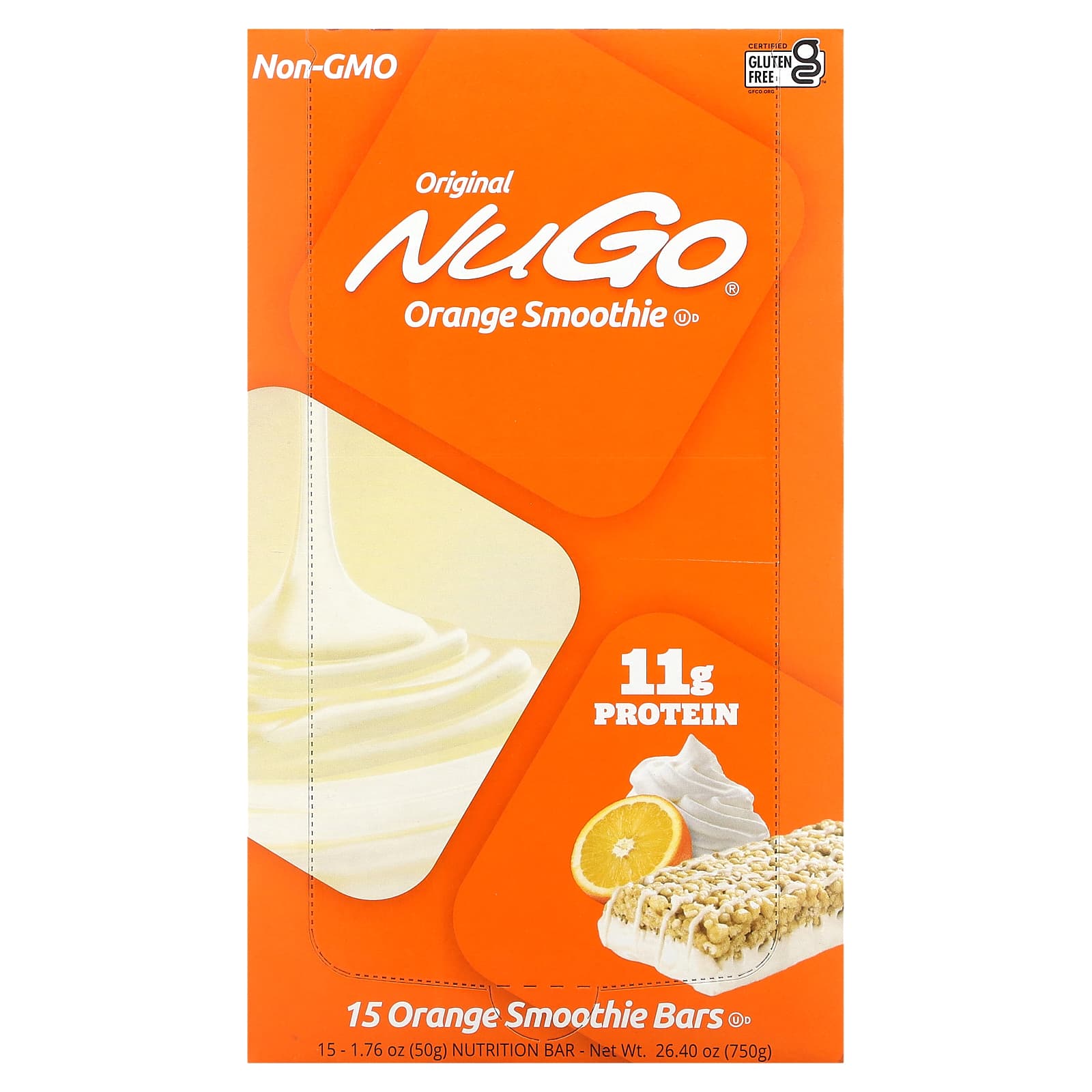 NuGo Nutrition-Orange Smoothie Bars-15 Bars-1.76 oz (50 g) Each