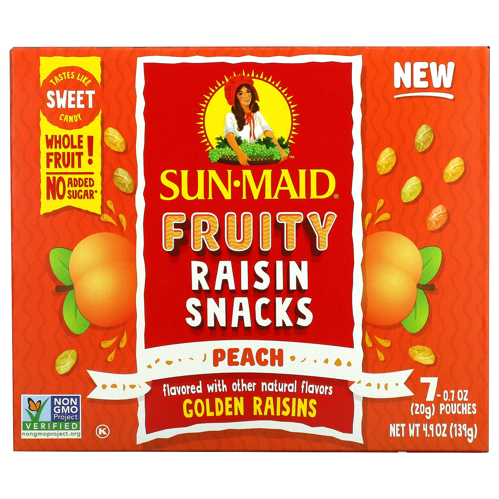 Sun-Maid-Fruity Raisin Snacks-Peach-7 Pouches-0.7 oz (20 g) Each