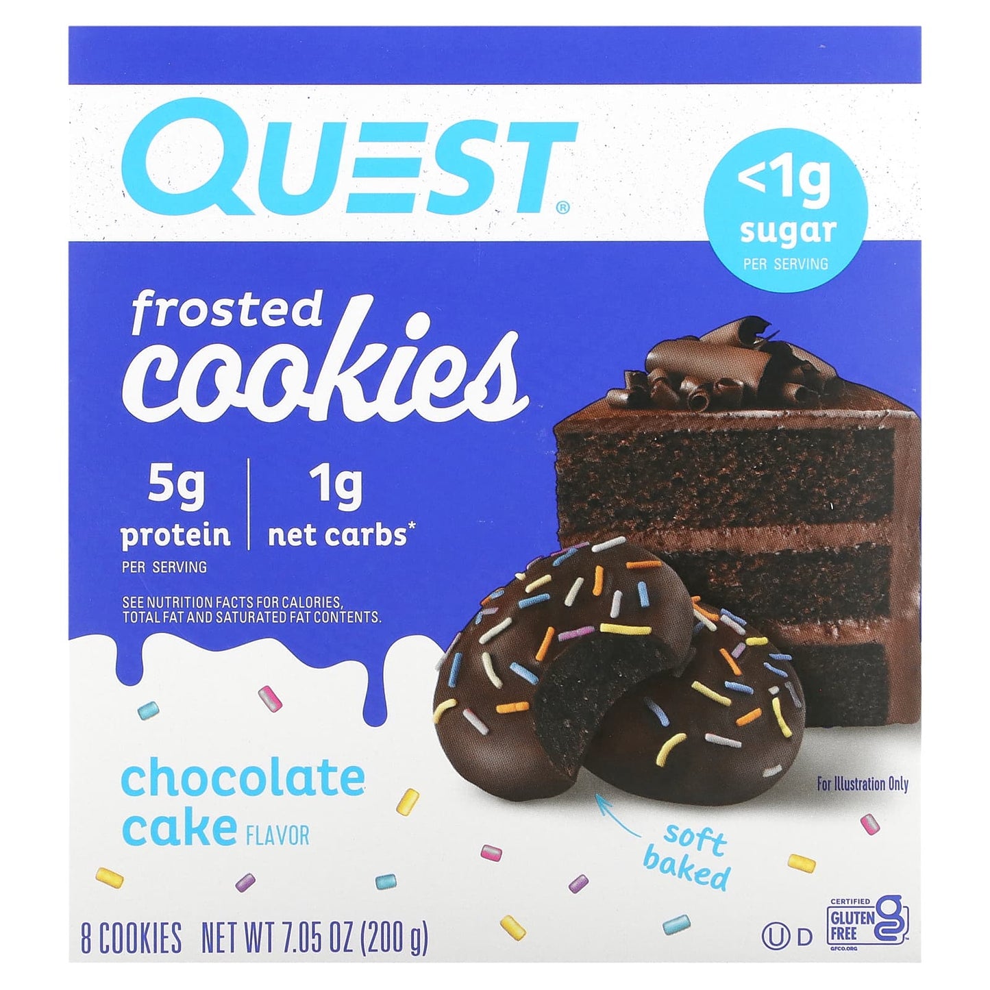 Quest Nutrition-Frosted Cookies-Chocolate Cake-8 Cookies-0.88 oz (25 g) Each