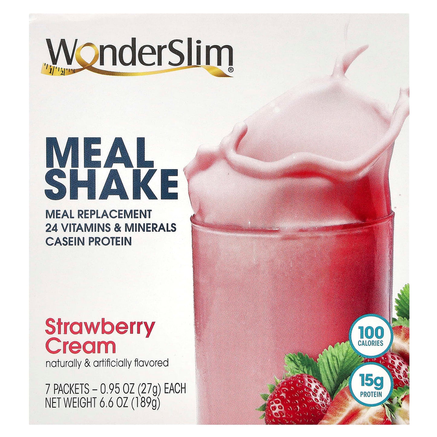 WonderSlim-Meal Shake-Strawberry Cream-7 Packets-0.95 oz (27 g) Each