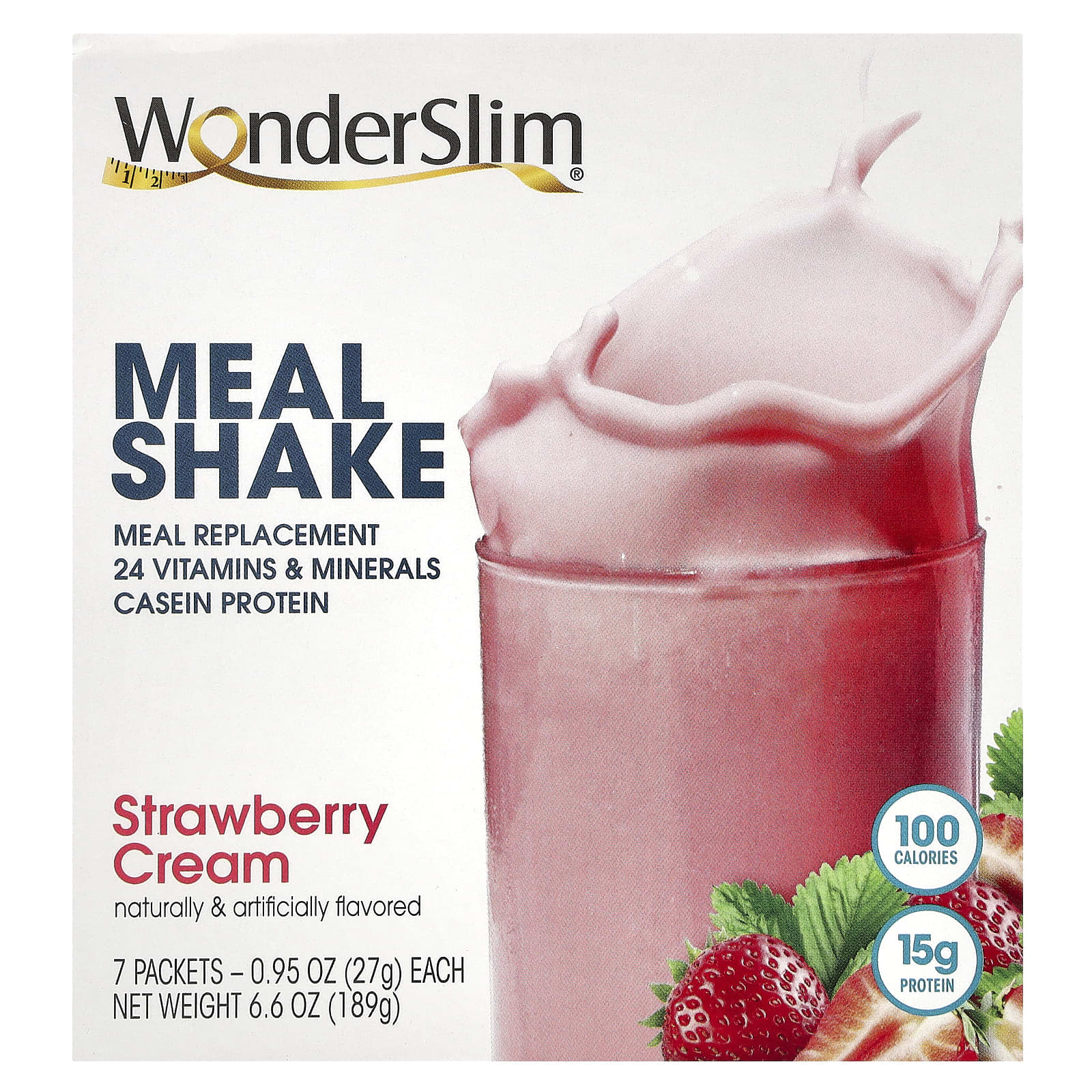 WonderSlim-Meal Shake-Strawberry Cream-7 Packets-0.95 oz (27 g) Each