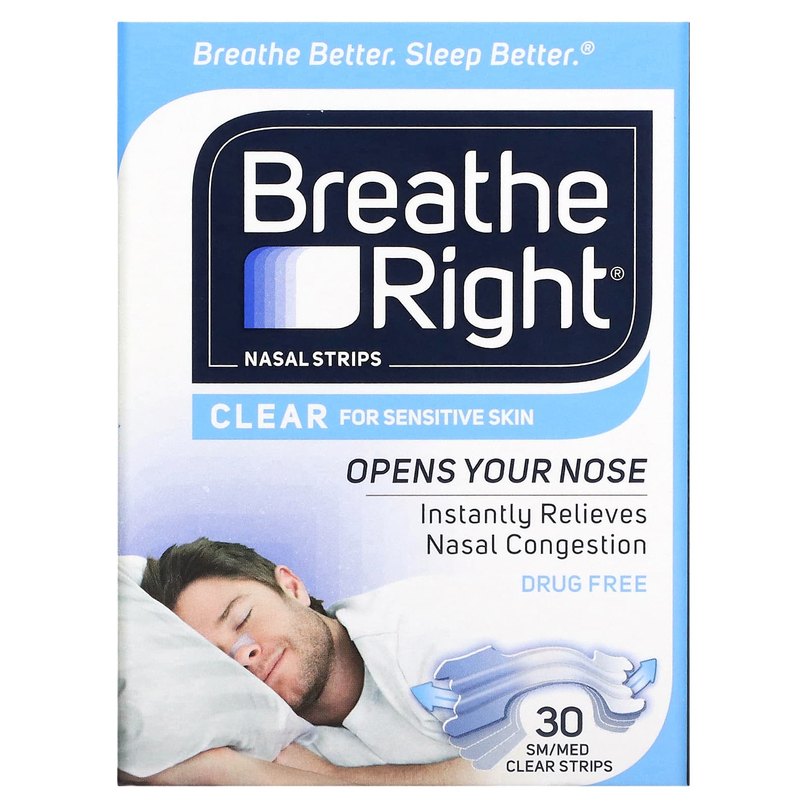 Breathe Right-Nasal Strips-SM/Med-Clear-30 Count