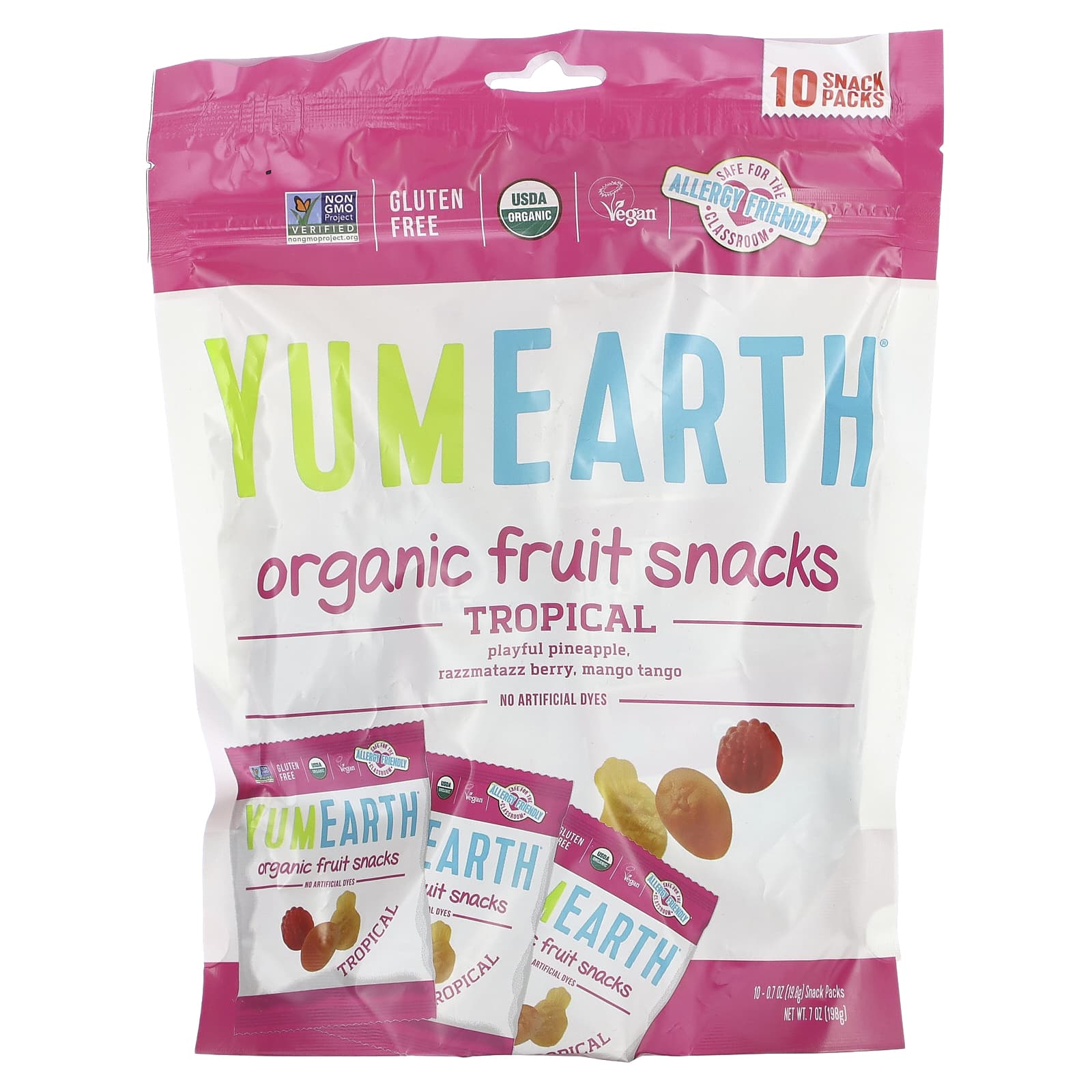 YumEarth-Organic Fruit Snacks-Tropical-10 Packs-0.7 oz (19.8 g) Each