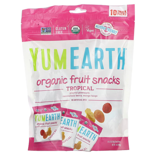 YumEarth-Organic Fruit Snacks-Tropical-10 Packs-0.7 oz (19.8 g) Each