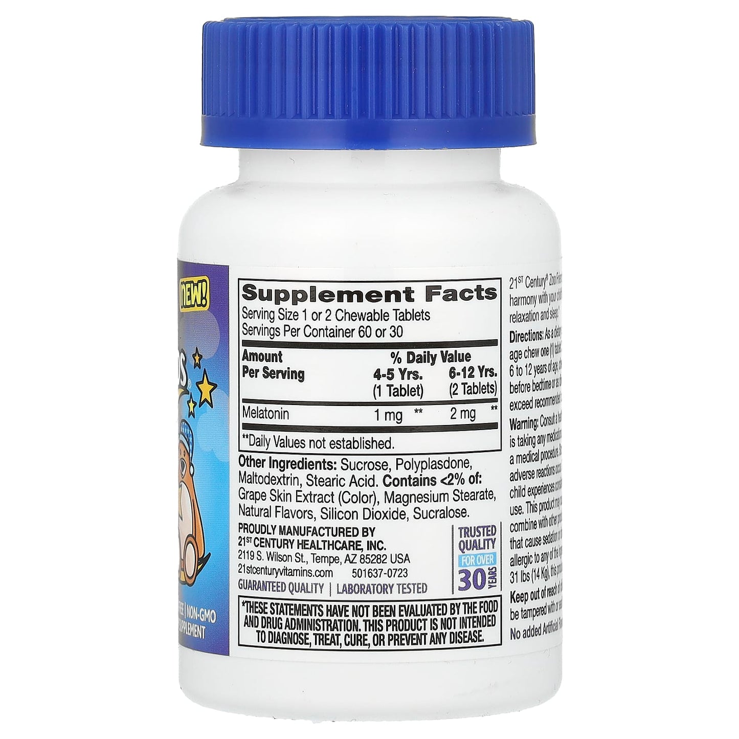 21st Century, Zoo Friends Sleep, Children's Chewable Melatonin, Ages 4+, Raspberry, 60 Chewable Tablets