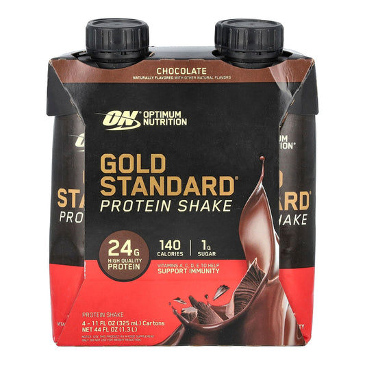 Optimum Nutrition-Gold Standard Protein Shake-Chocolate-4 Cartons-11 fl oz (325 ml) Each