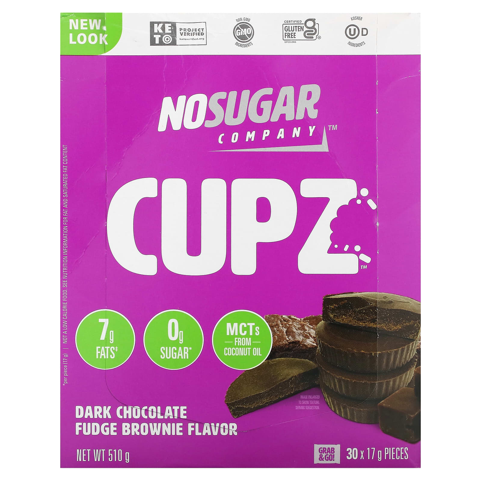 No Sugar Company-Cupz-Dark Chocolate Fudge Brownie-30 Cupz-0.6 oz (17 g) Each