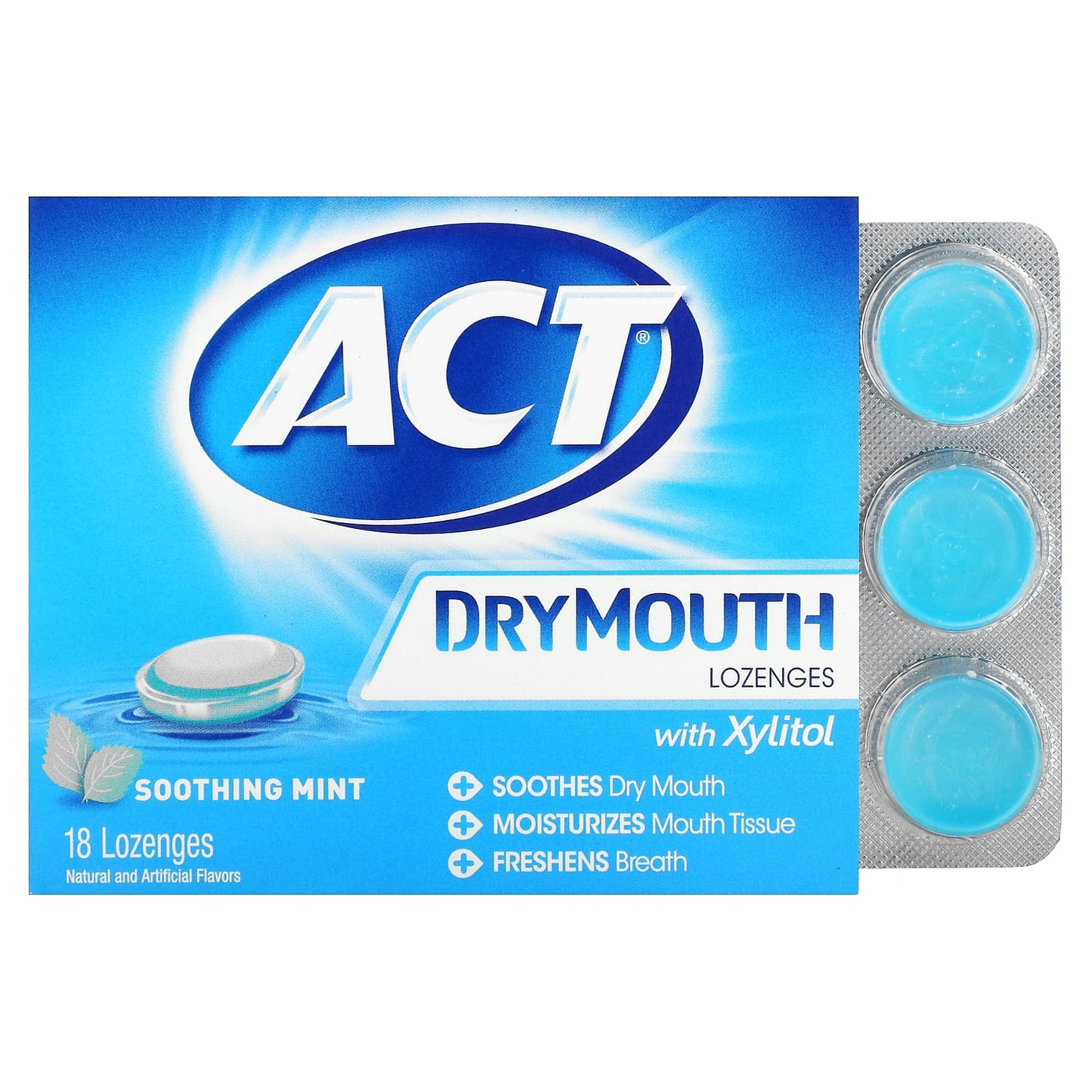 Act-Dry Mouth Lozenges-With Xylitol-Soothing Mint-18 Lozenges