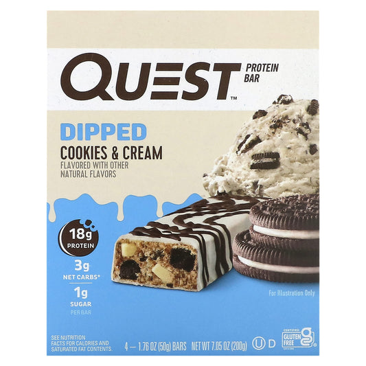 Quest Nutrition-Protein Bar-Dipped Cookies & Cream-4 Bars-1.76 oz (50 g) Each