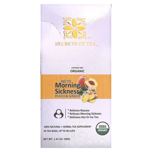 Secrets of Tea-Organic No To Morning Sickness Tea-Caffeine Free-Peach & Ginger-20 Tea Bags-1.41 oz (40 g)