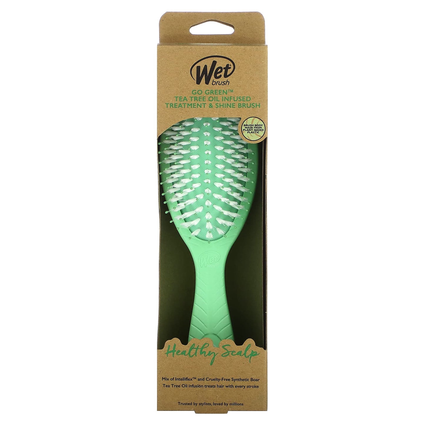 Wet Brush, Go Green Tea Tree Oil Infused Treatment & Shine Brush, Green, 1 Brush