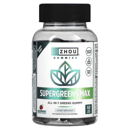 Zhou Nutrition-Supergreens Max-Raspberry-60 Vegan Gummies