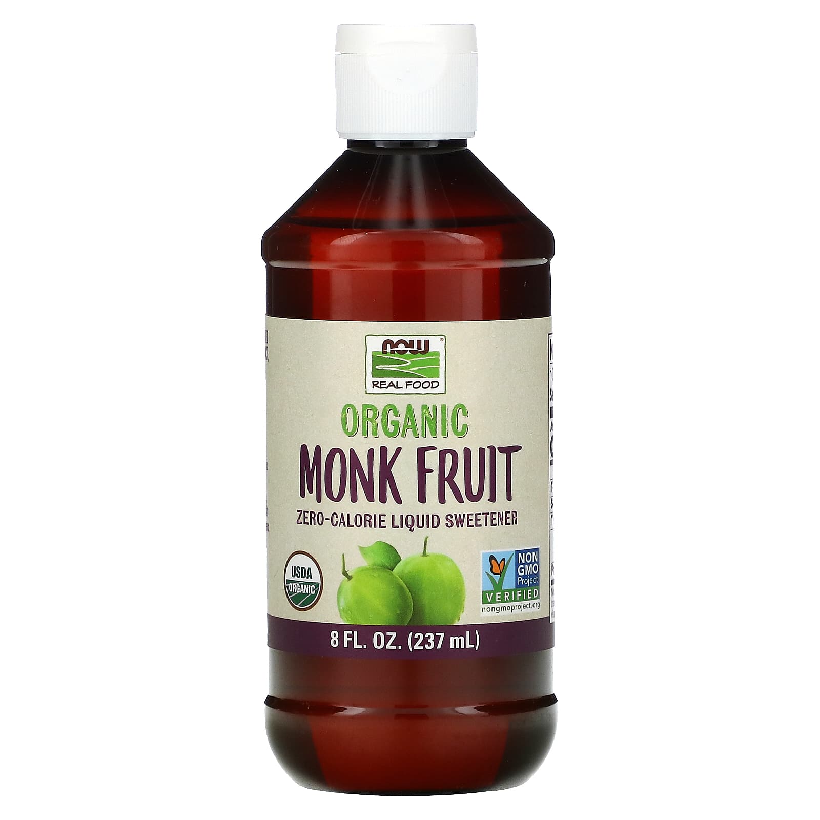 NOW Foods-Real Food-Organic Monk Fruit-Zero-Calorie Liquid Sweetener-8 fl oz (237 ml)