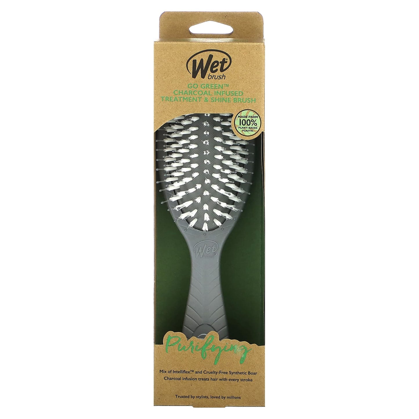 Wet Brush, Go Green, Charcoal Infused Treatment & Shine Brush, Grey, 1 Brush