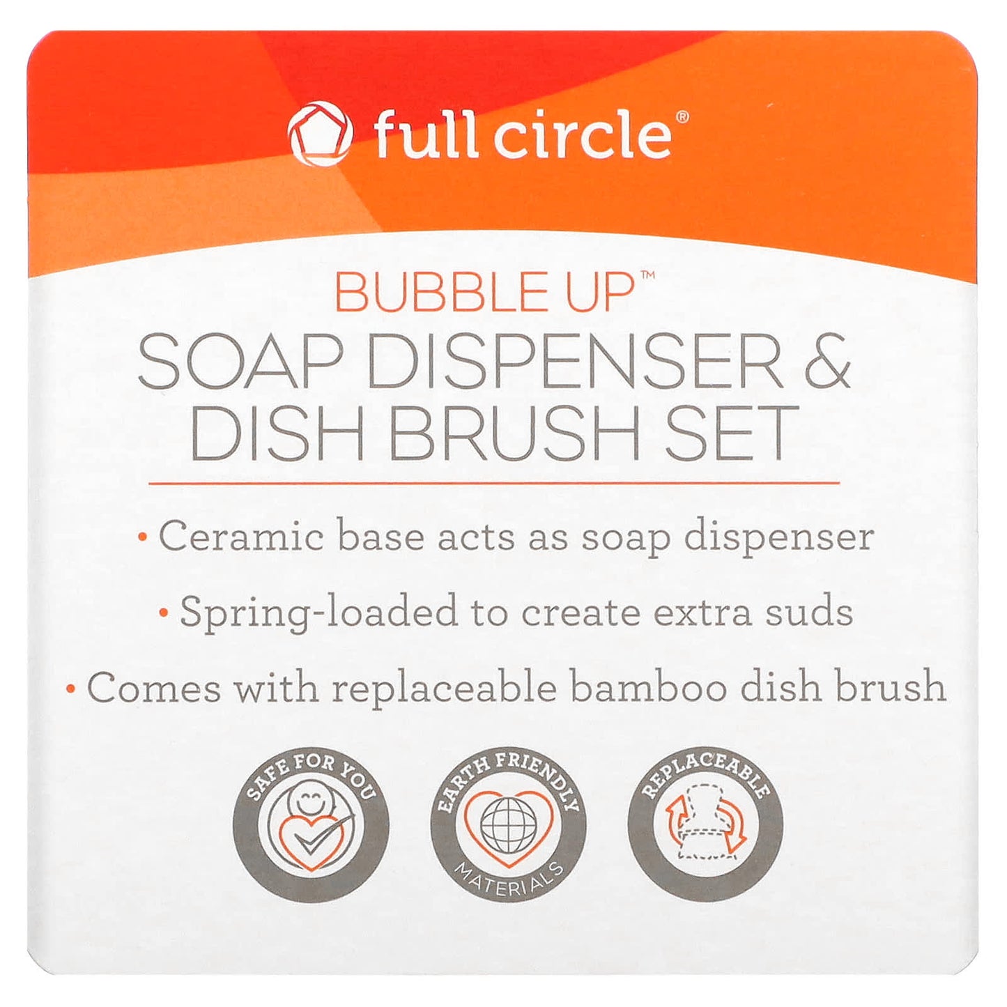 Full Circle, Bubble Up, Soap Dispenser & Dish Brush Set, White, 1 Set