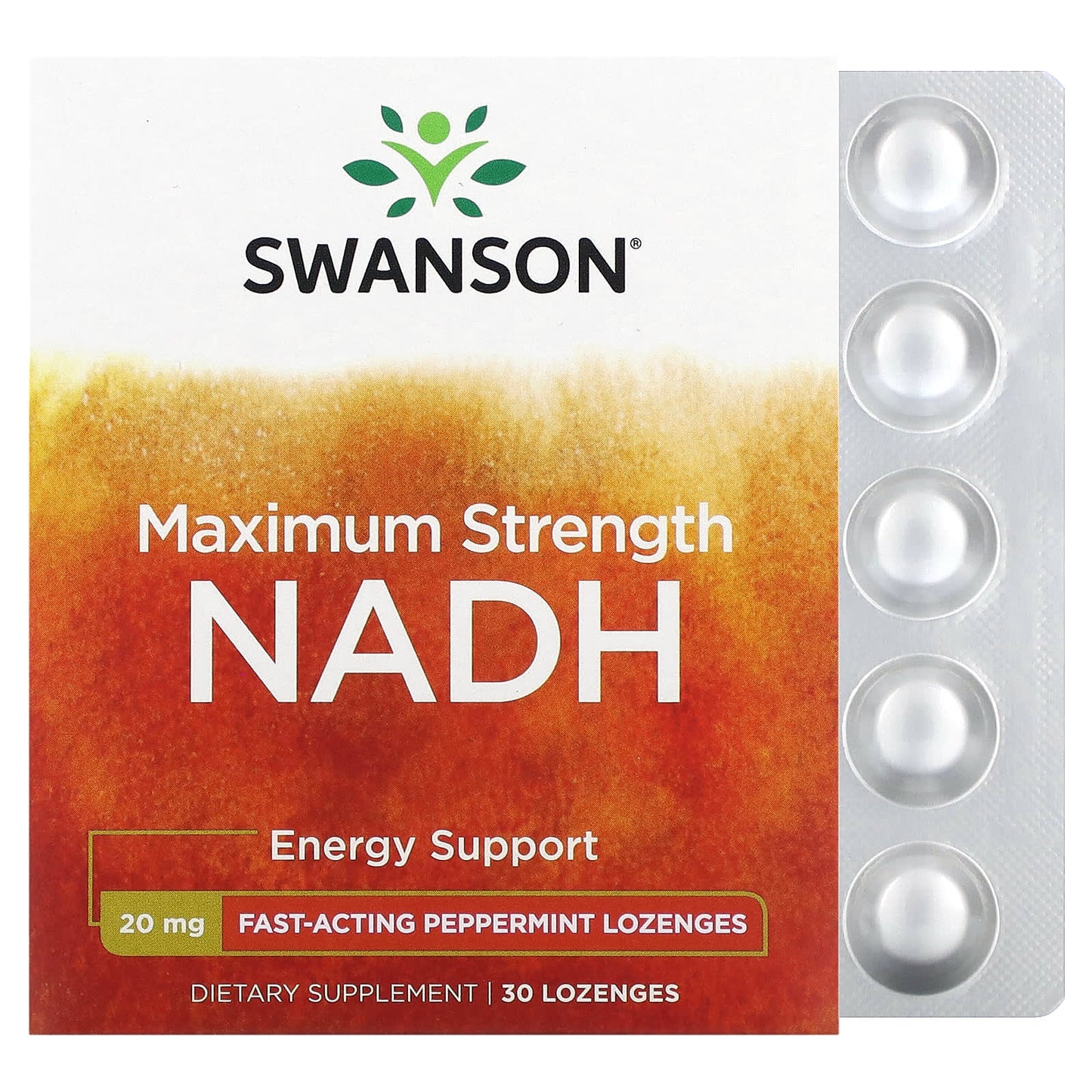 Swanson-Maximum Strength NADH-Peppermint-20 mg-30 Lozenges