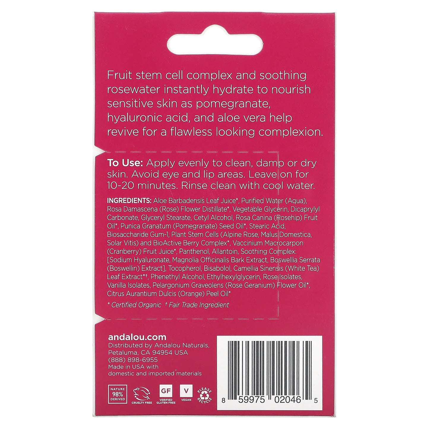 Andalou Naturals, Instant Soothing Beauty Face Mask, 1000 Roses Rosewater, 0.28 oz (8 g)