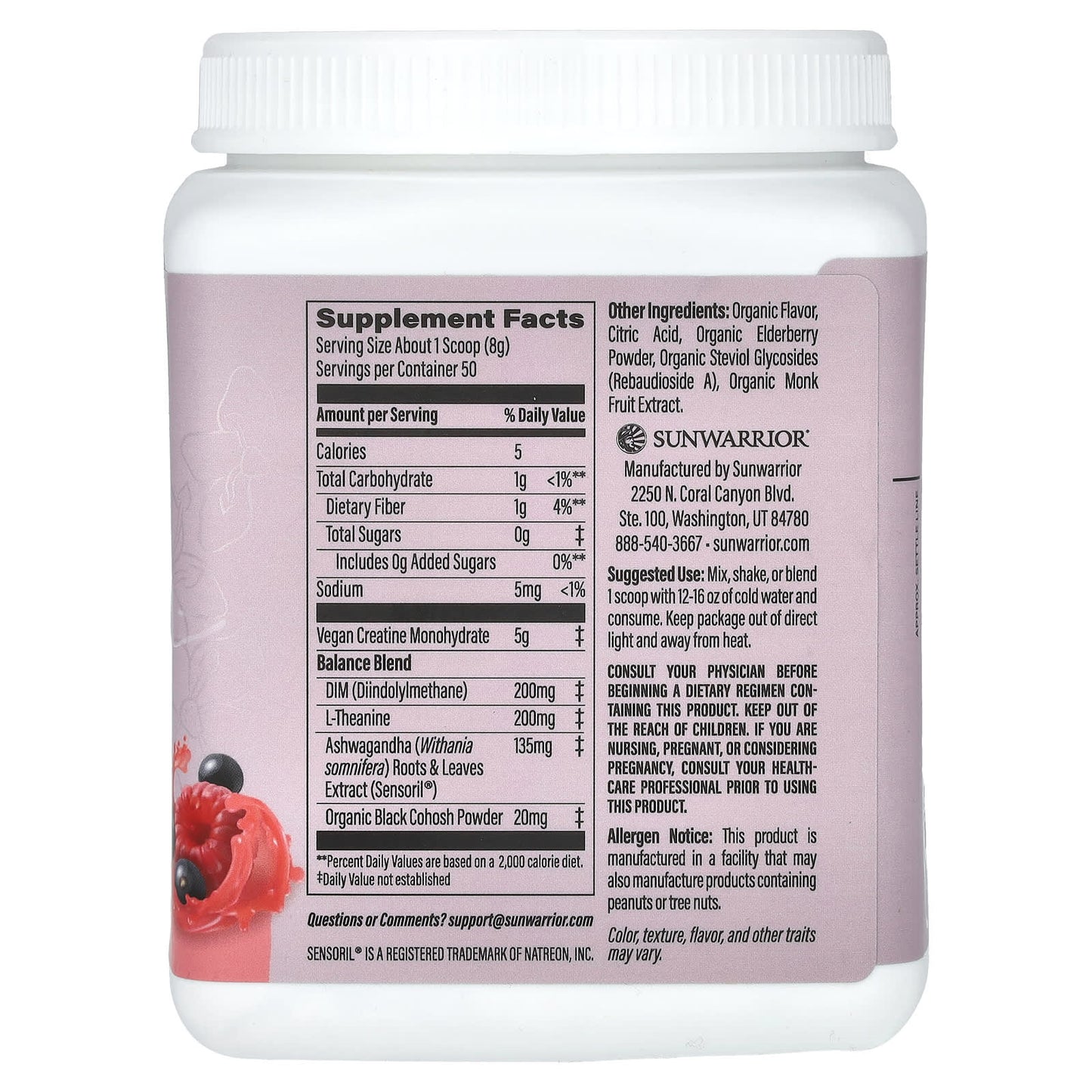 Sunwarrior, Sport, Active Creatine For Her, Raspberry Elderberry Lemonade, 14.1 oz (400 g)