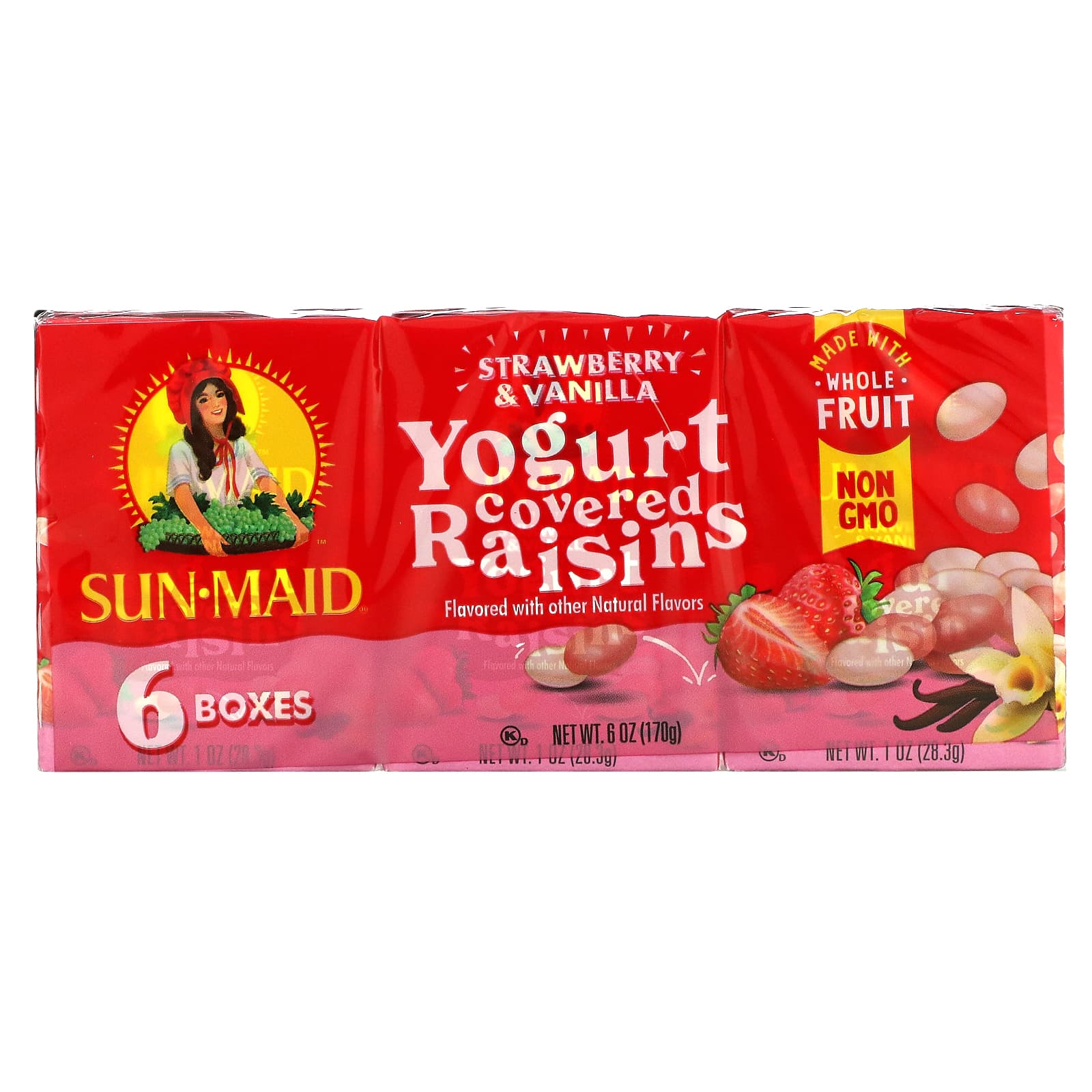 Sun-Maid-Yogurt Covered Raisins-Strawberry & Vanilla- 6 Boxes-1 oz (28.3 g) Each