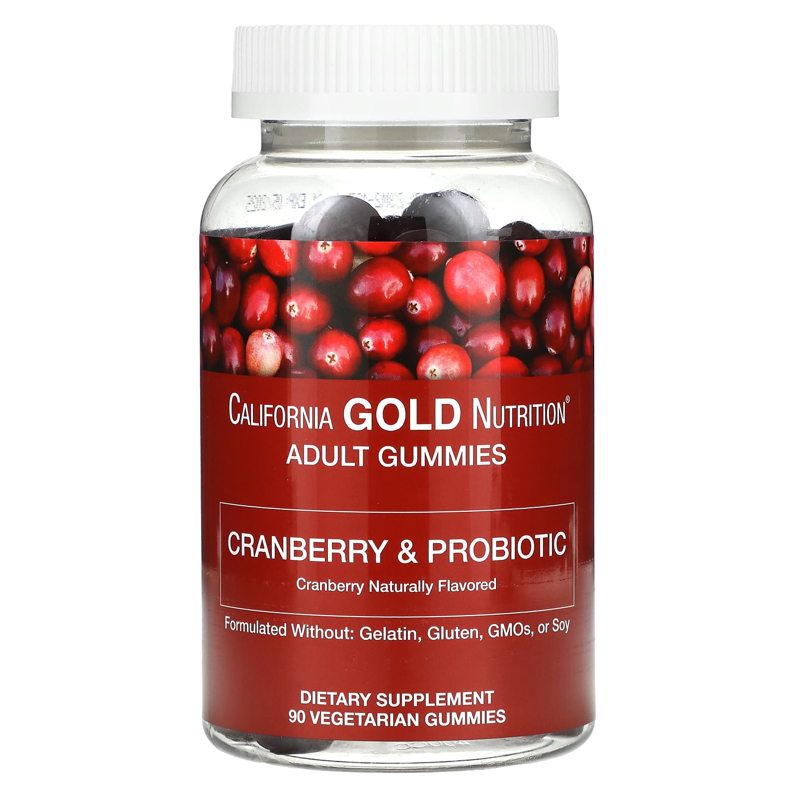 California Gold Nutrition-Cranberry & Probiotic Gummies-Natural Cranberry Flavor-90 Vegetarian Gummies