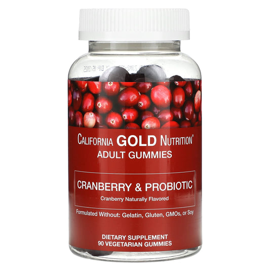 California Gold Nutrition-Cranberry & Probiotic Gummies-Natural Cranberry Flavor-90 Vegetarian Gummies