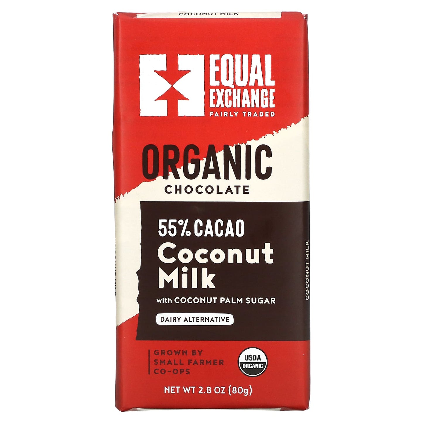 Equal Exchange-Organic Coconut Milk Chocolate- With Coconut Palm Sugar-55% Cacao-2.8 oz (80 g)