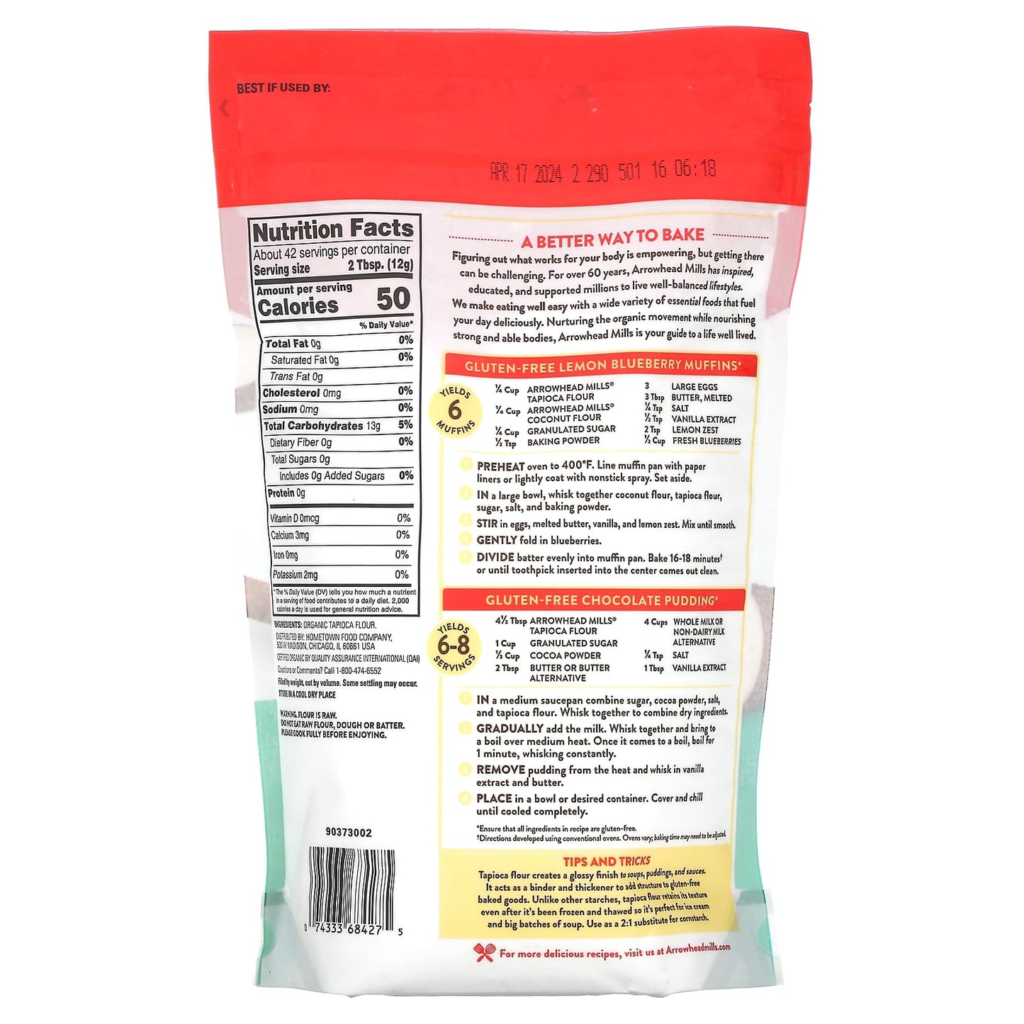 Arrowhead Mills, Organic Tapioca Flour, 18 oz (510 g)