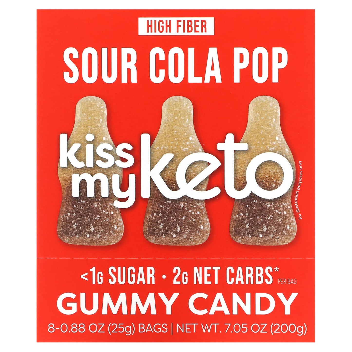 Kiss My Keto-Gummy Candy-Sour Cola Pop-8 Bags-0.88 oz (25 g) Each