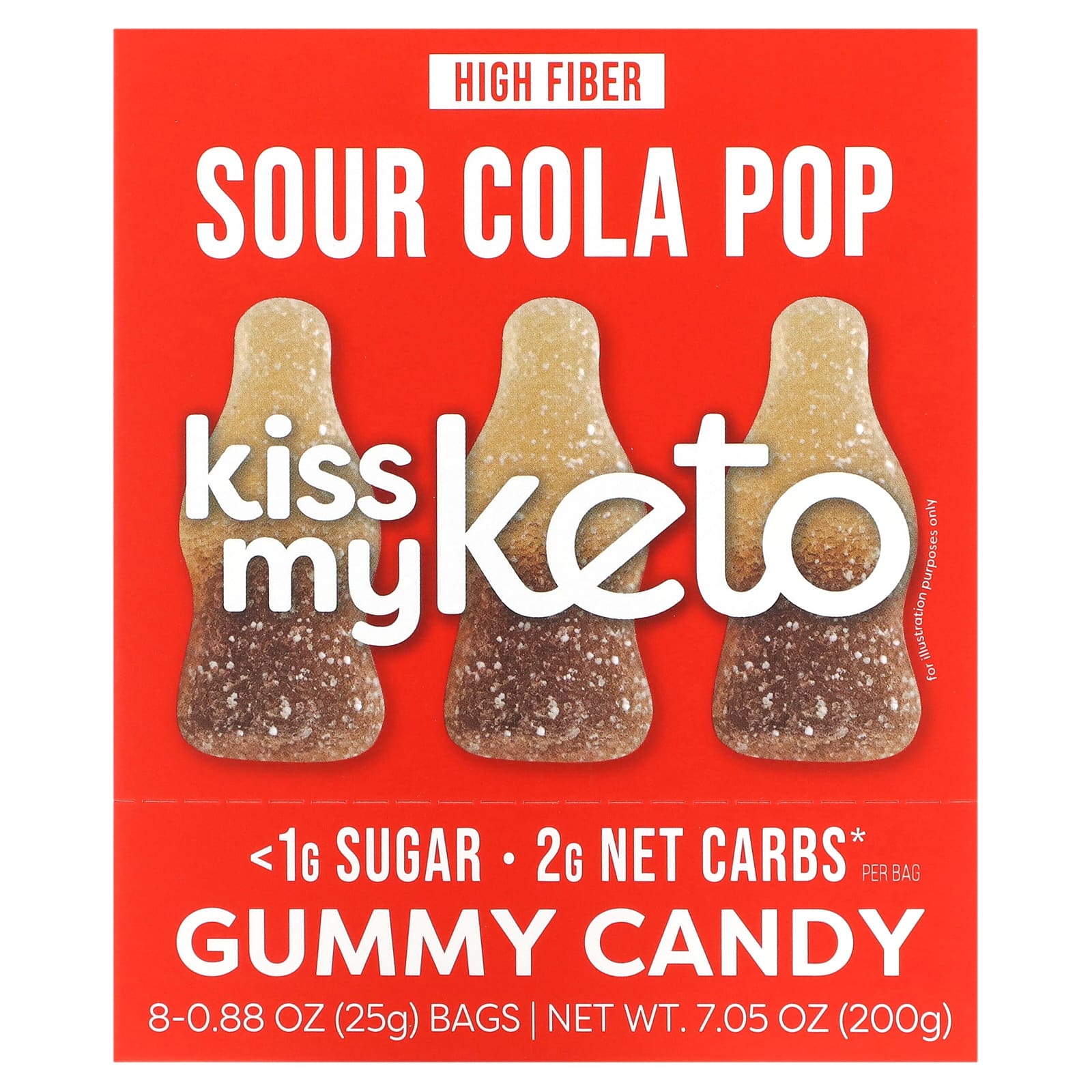 Kiss My Keto-Gummy Candy-Sour Cola Pop-8 Bags-0.88 oz (25 g) Each