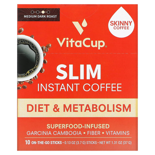 VitaCup-Slim Instant Coffee-Medium Dark Roast-10 On-The-Go Sticks-0.13 oz (3.7 g) Each