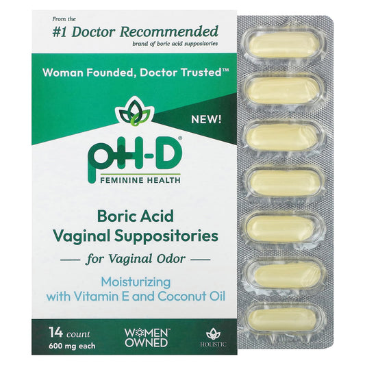 pH-D Feminine Health-Boric Acid-Vaginal Suppositories-600 mg-14 count