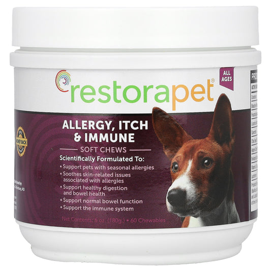 RestoraPet-Allergy-Itch & Immune Soft Chews-For Dogs-All Ages-60 Chewables-6 oz (180 g)