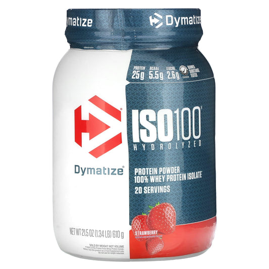 Dymatize-ISO100 Hydrolyzed-100% Whey Protein Isolate-Strawberry-1.34 lb (610 g)