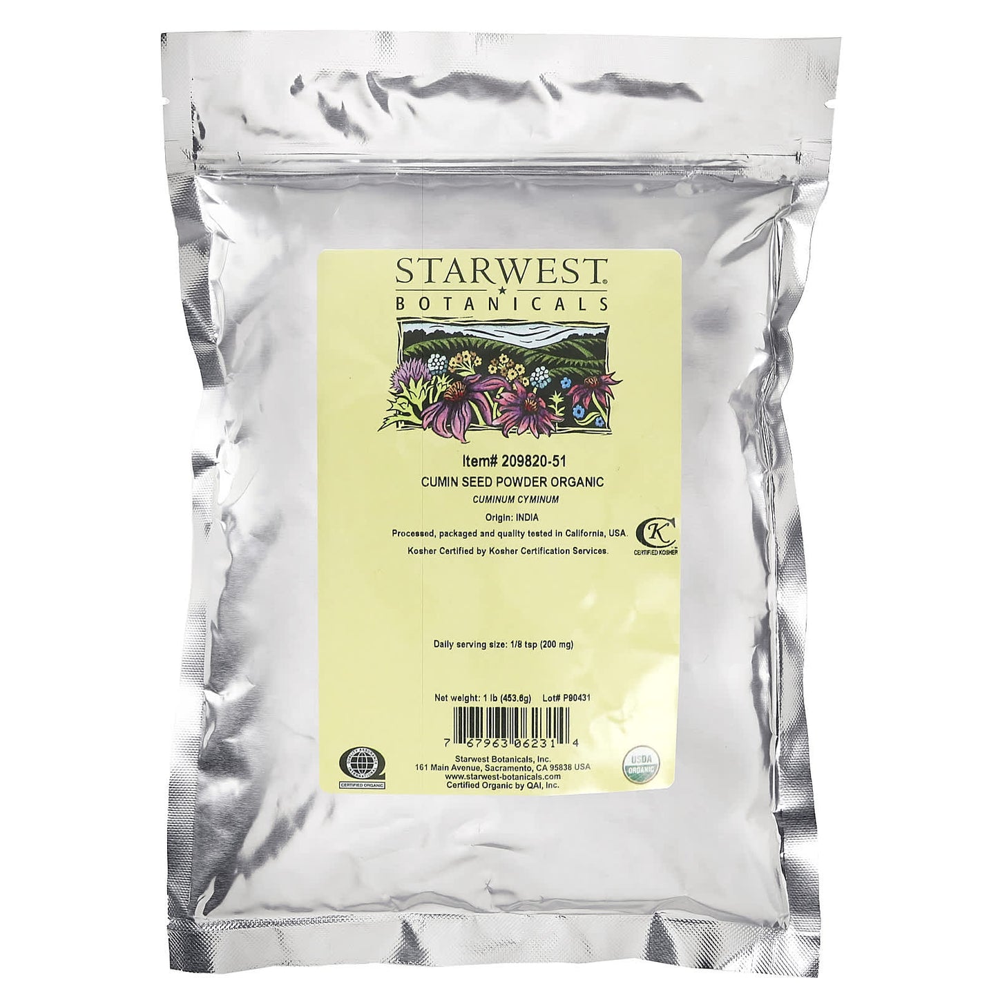 Starwest Botanicals, Organic Cumin Seed Powder, 1 lb (453.6 g)