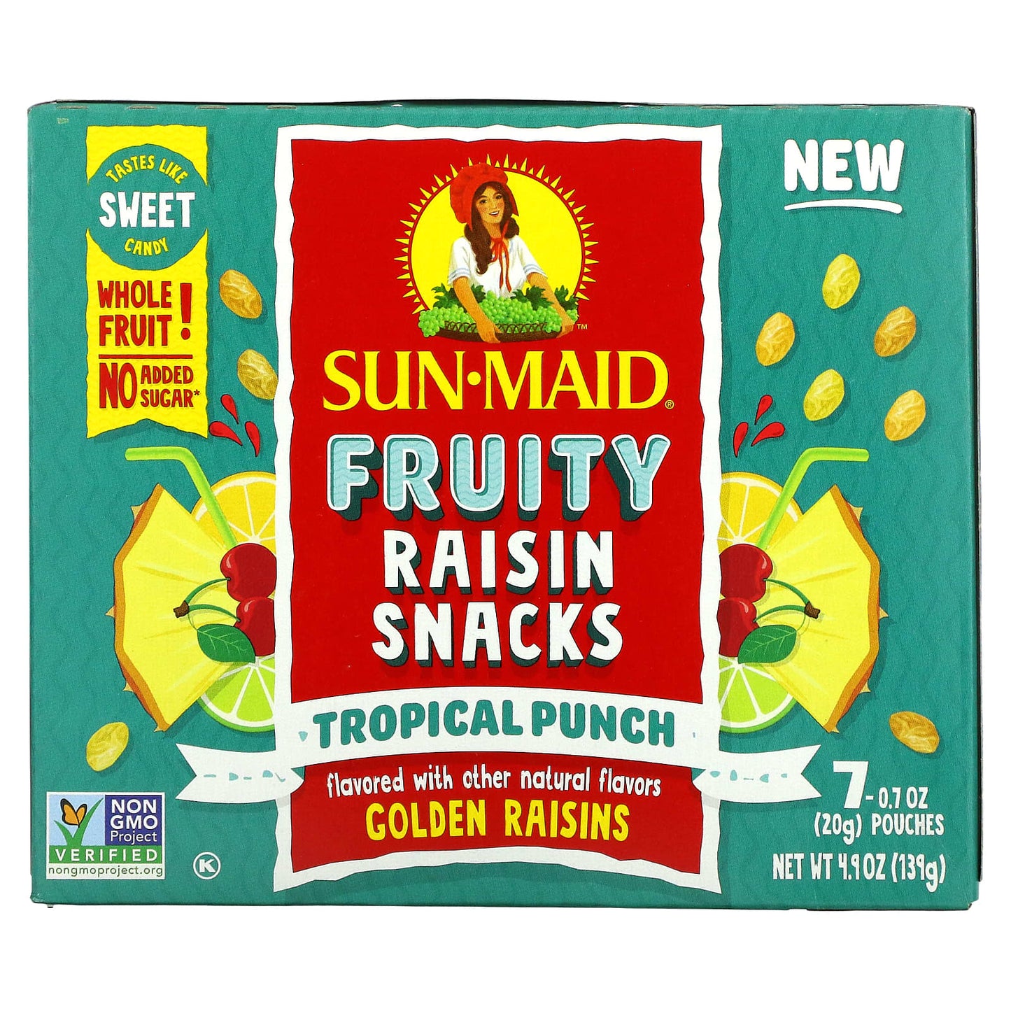 Sun-Maid-Fruity Raisin Snacks-Tropical Punch-7 Pouches-0.7 oz (20 g) Each