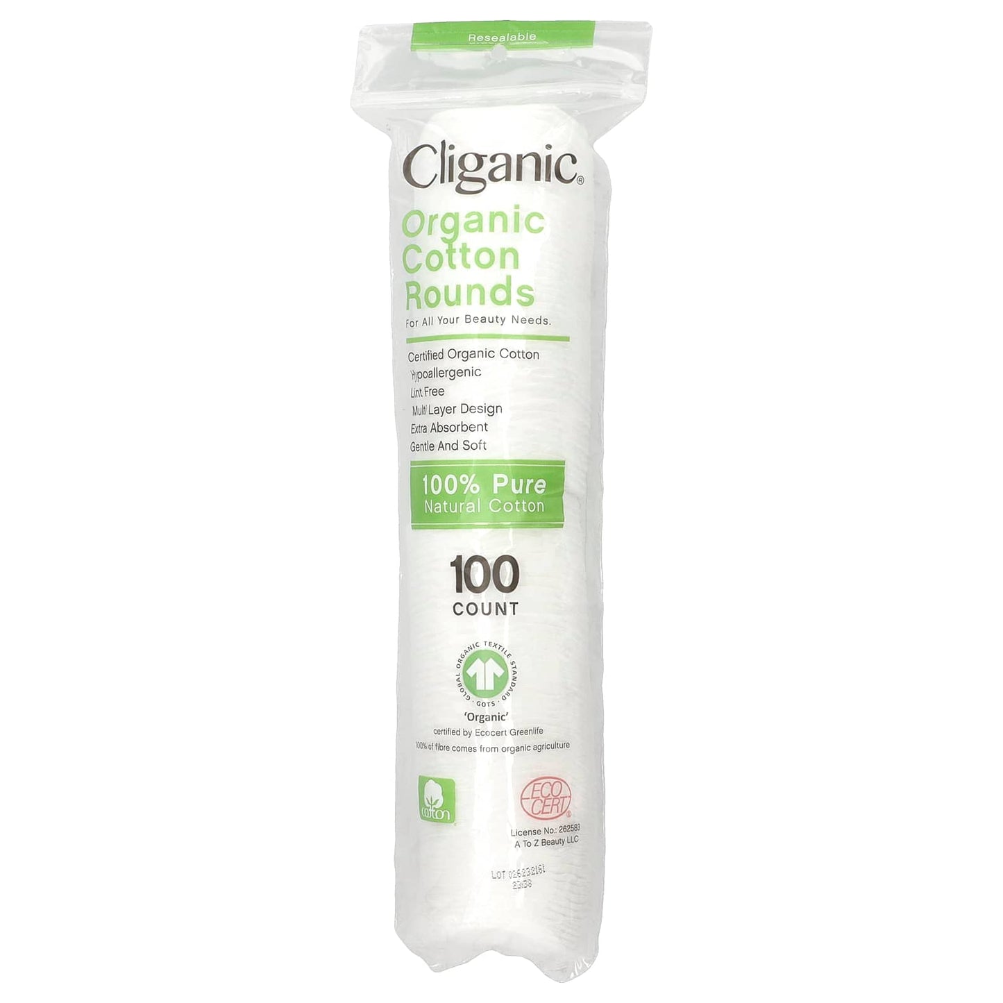 Cliganic-Organic Cotton Rounds-100 Count