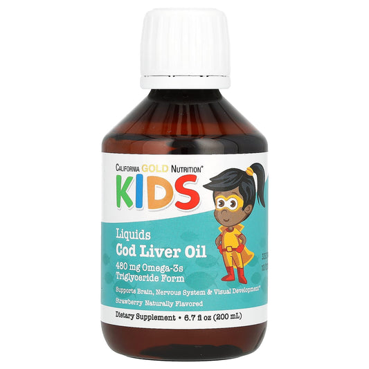 California Gold Nutrition-Norwegian Kids Cod Liver Oil-Natural Strawberry-6.7 fl oz. (200 ml)