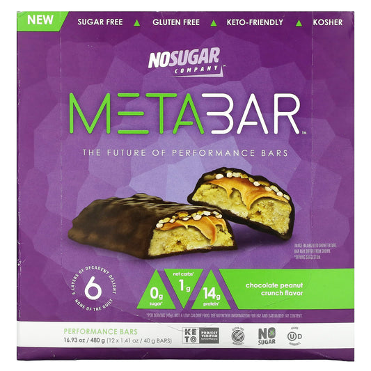 No Sugar Company-MetaBar-Chocolate Peanut Crunch-12 Bars-1.41 oz (40 g) Each