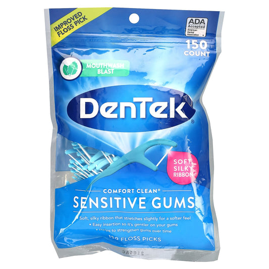 DenTek-Comfort Clean-Sensitive Gums Floss Picks-Mouthwash Blast-150 Floss Picks