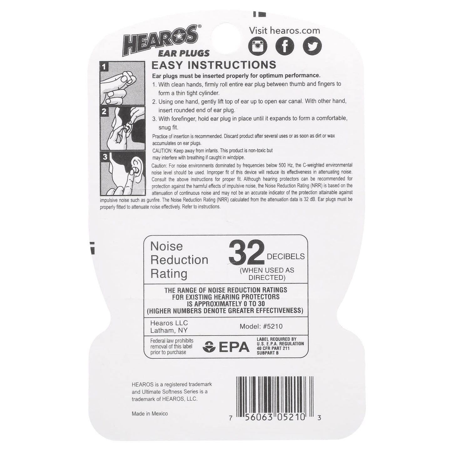 Hearos, Ear Plugs, NRR 32, 14 Pairs