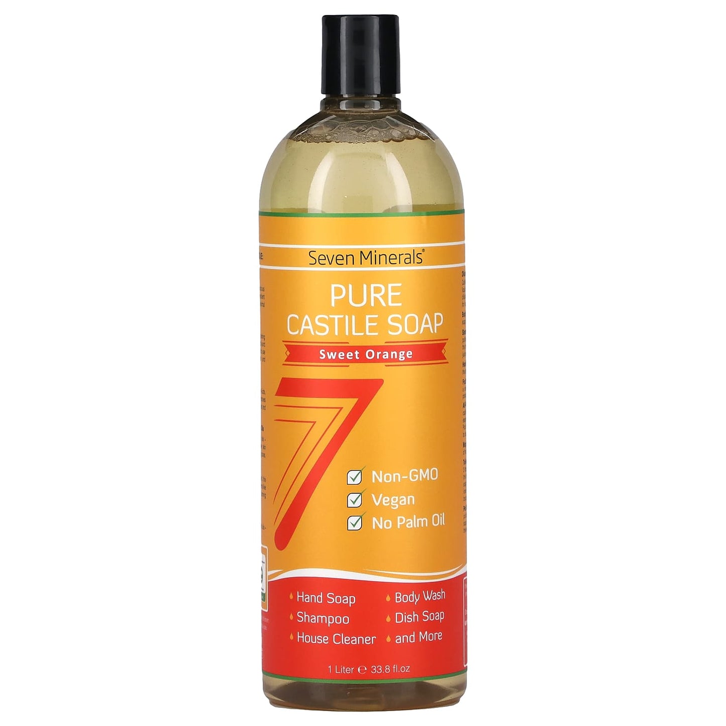 Seven Minerals-Pure Castile Soap-Sweet Orange-33.8 fl oz (1 l)