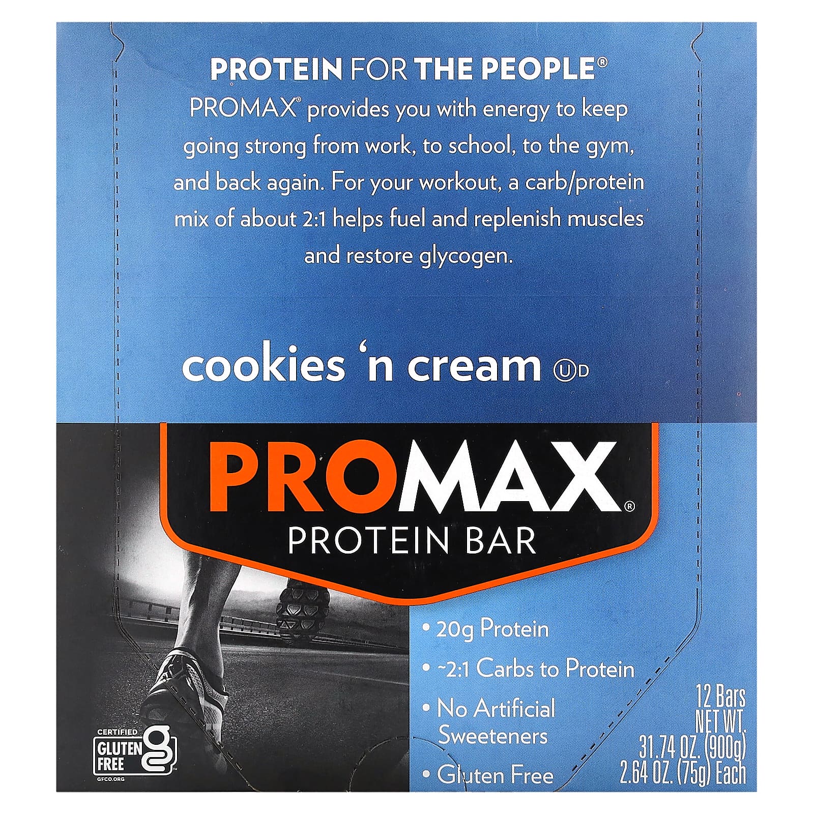 NuGo Nutrition-ProMax Protein Bar-Cookies 'n Cream-12 Bars-2.64 oz (75 g) Each